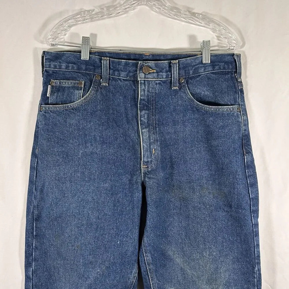 Carhartt Jeans Men's 34x30 Dark Wash Blue Denim Relaxed Fit Work Pants Cotton - Picture 2 of 12